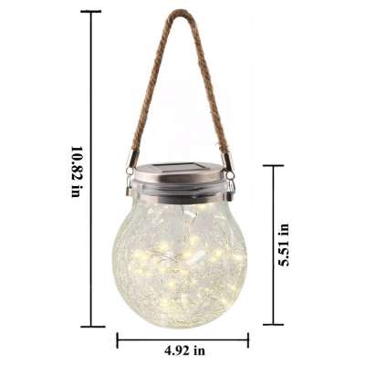 LED Solar Crackle Globe Bulb Hanging jar Lights  Outdoor Solar Lanterns with Handle for Garden