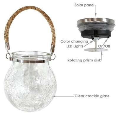 Solar Lantern Outdoor Hanging Mason Jar Lights battery Crack Ball Light Waterproof Hanging Solar Lights